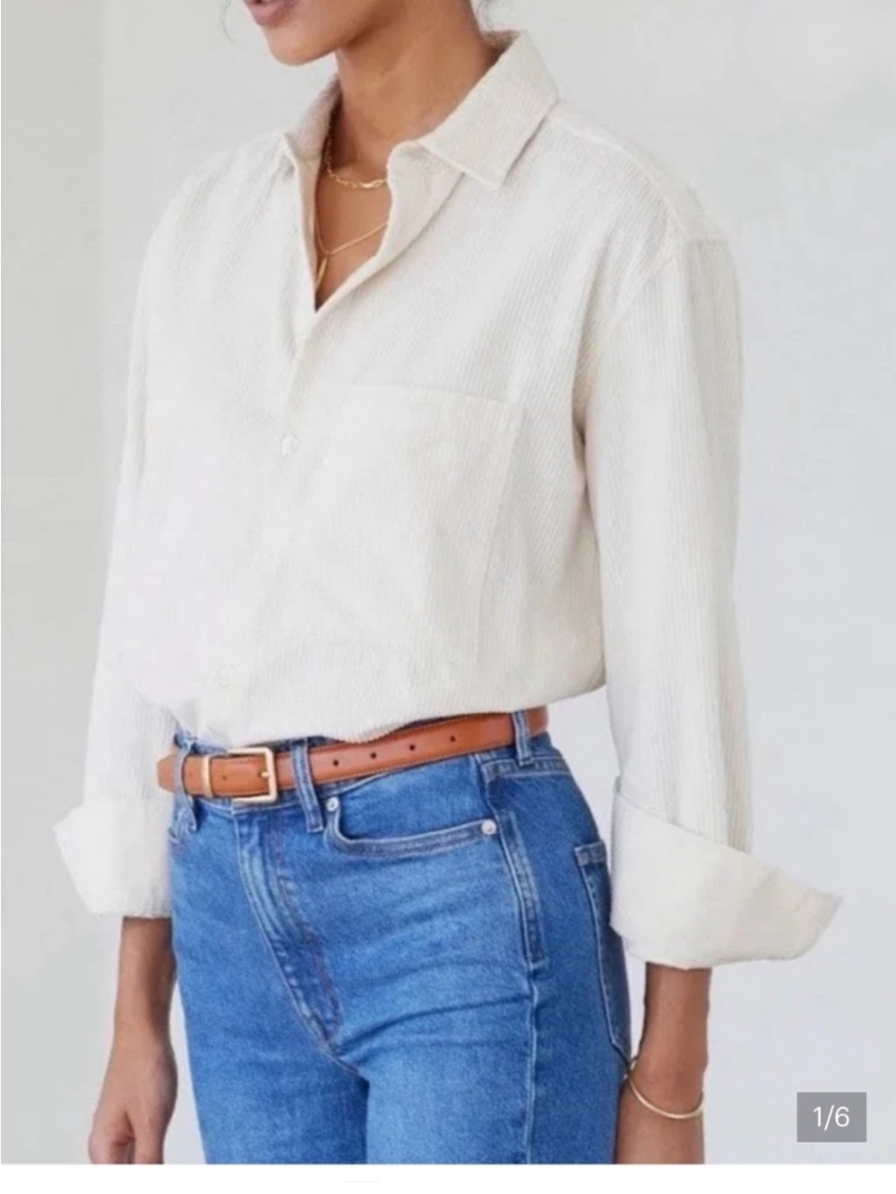 AYR Corduroy Deep End Button Down Shirt in Tahitian Vanilla Cream Off White, S